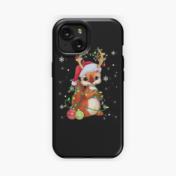 Protective iPhone Case Squirrel Reindeer Lights Pajama Style Phone Case Backyard Rodent Antler Costume Shield IP15 Magnetic MagSafe Compatible
