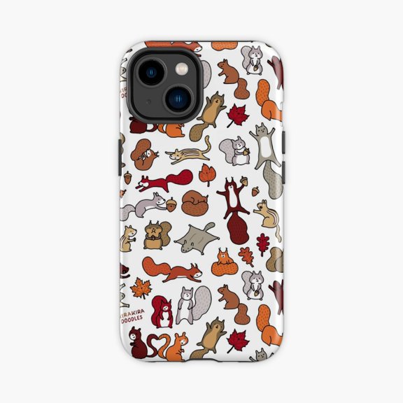 Protective iPhone Case Squirrels Fall Doodle Design Phone Case IP13/14 Magnetic MagSafe Compatible