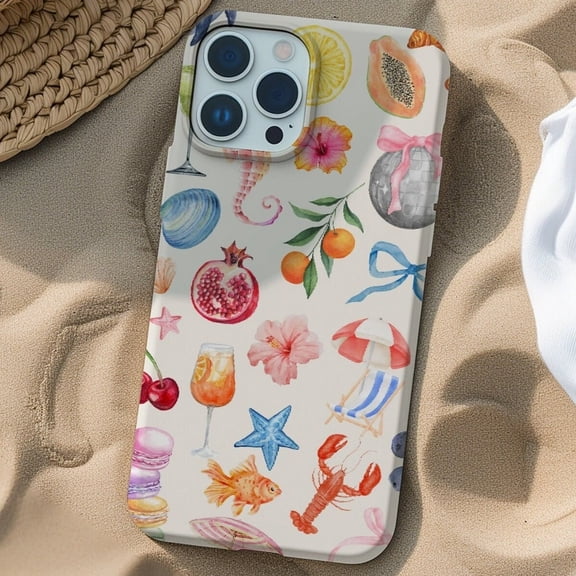 Protective iPhone Case St Tropez Summer Collage Phone Case European Vacation Coastal Layout IP13/14 Magnetic MagSafe Compatible