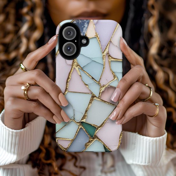 Protective iPhone Case Stained Glass Opal Mosaic Print For Her Art Hard Case IP16 Magnetic MagSafe Compatible
