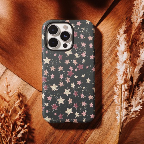 Protective iPhone Case Starry Gold Black Silver Aesthetic Luxury Glitter Celestial Night Shield IP15 Magnetic MagSafe Compatible