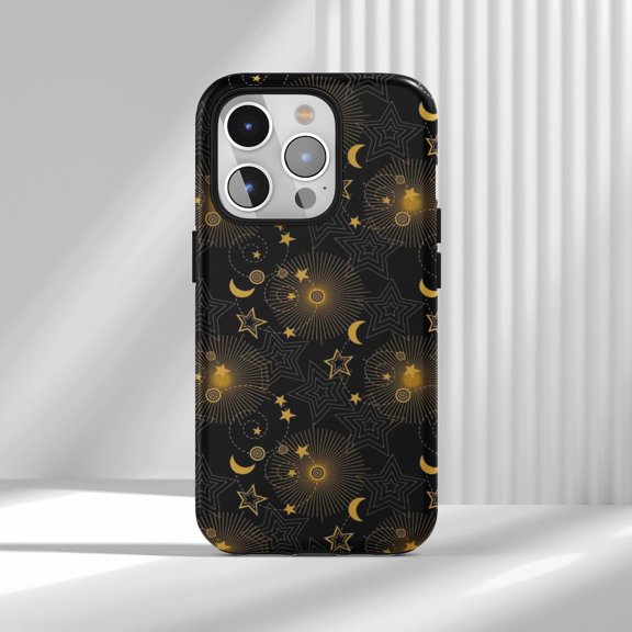 Protective iPhone Case Starry Moon Sun Design Protective Cell Phone Case Celestial Cover IP15 Magnetic MagSafe Compatible