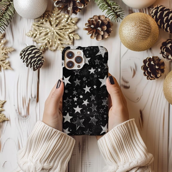 Protective iPhone Case Stars Dark Sky White Black Sky Celestial Design Astronomy Map Phone Case IP13/14 Magnetic MagSafe Compatible