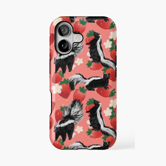 Protective iPhone Case Strawberries and Skunks Cute Animal Fruit Phone Case IP13/14 Magnetic MagSafe Compatible