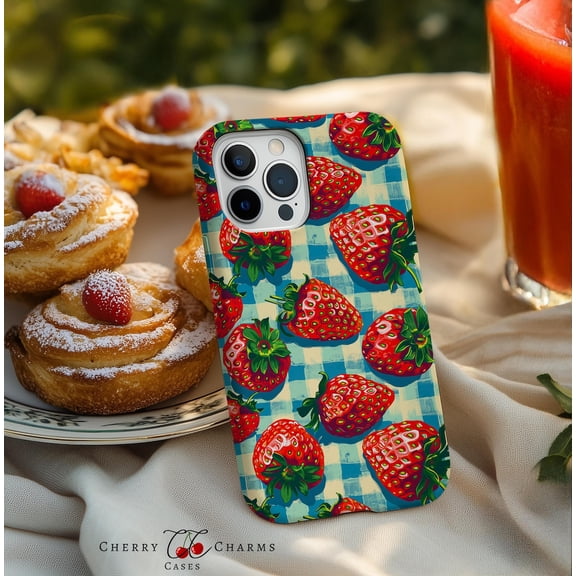 Protective iPhone Case Strawberry Cell Phone Case Foodie Protective Cover Berry Lover Food Cover IP13/14 Magnetic MagSafe Compatible