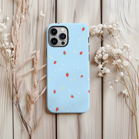 Protective iPhone Case Strawberry Collage Protective Cell Phone Case Dual Layer Cover IP13/14 Magnetic MagSafe Compatible