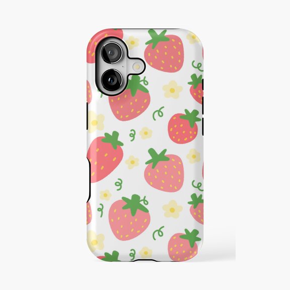 Protective iPhone Case Strawberry Dream Cute Fruit Phone Case IP16 Magnetic MagSafe Compatible