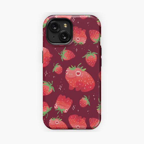 Protective iPhone Case Strawberry Frogs Pattern Aesthetic Phone Case Pattern IP13/14 Magnetic MagSafe Compatible