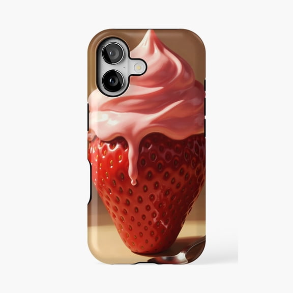 Protective iPhone Case Strawberry Gelato Dessert Illustration Phone Case IP13/14 Magnetic MagSafe Compatible