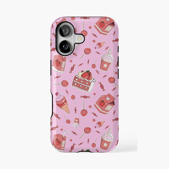 Protective iPhone Case Strawberry Items Overloaded Pattern Phone Case IP13/14 Magnetic MagSafe Compatible
