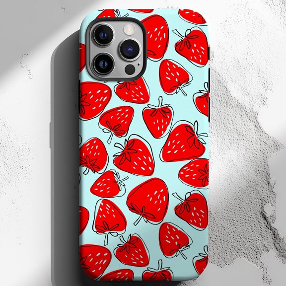 Protective iPhone Case Strawberry Phone Case Cute Fruit Summer Aesthetic Design IP15 Magnetic MagSafe Compatible
