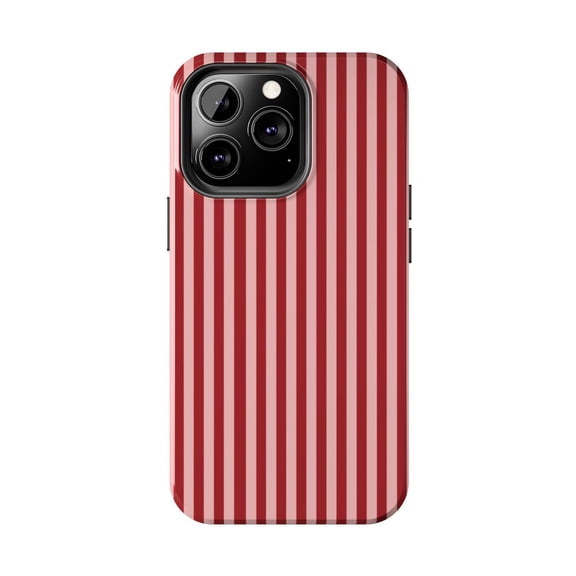 Protective iPhone Case Striped Tough Burgundy And Pink Color Block Layout Back Backing Cardholder IP13/14 Magnetic MagSafe Compatible