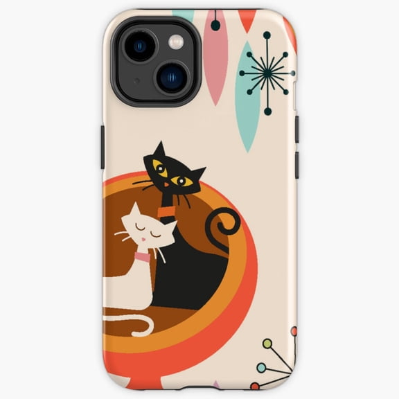 Protective iPhone Case Stylish Retro 1950S Mid Century Modern Starburst Cats Mcm Shield IP13/14 Magnetic MagSafe Compatible