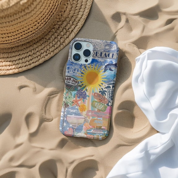Protective iPhone Case Summer Collage Phone Case Beach Theme Cool Summer Aesthetic Design IP13/14 Magnetic MagSafe Compatible