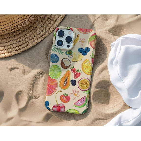 Protective iPhone Case Summer Fruit Collage Phone Case with Cute Cherry Design Layout IP15 Magnetic MagSafe Compatible