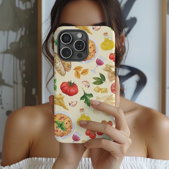 Protective iPhone Case Summer Phone Case Collage Italy Pasta Tomato Theme IP16 Magnetic MagSafe Compatible