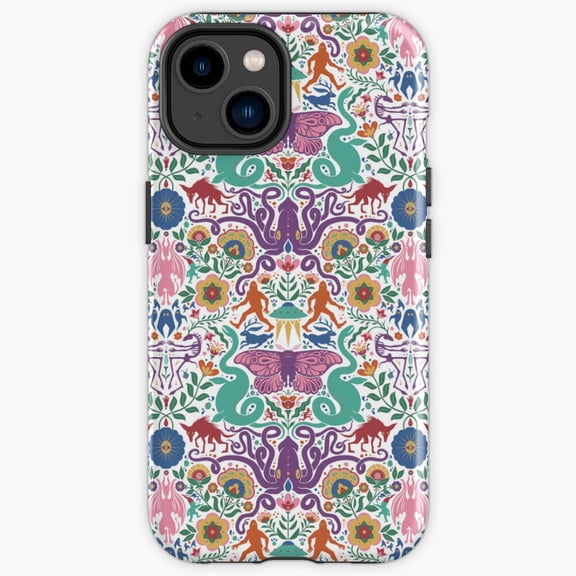 Protective iPhone Case Swedish Folk Creatures Whimsical Nordic Mythical Animals Heavy Duty Shockproof Hard Shell IP13/14 Magnetic MagSafe Compatible