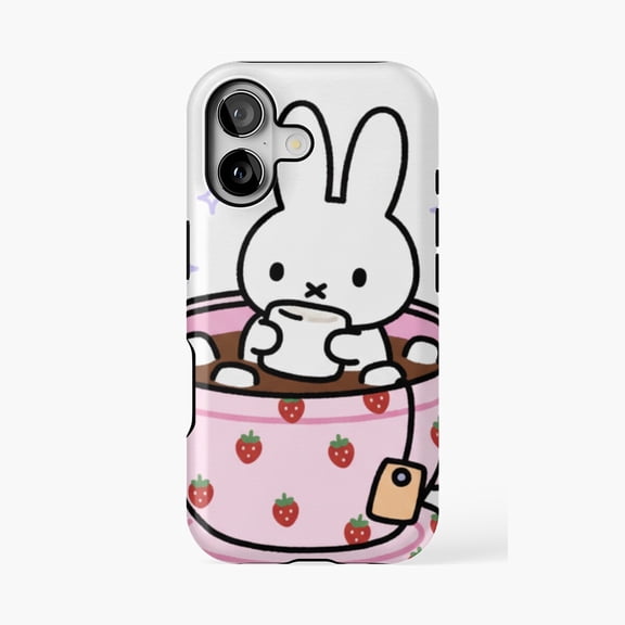 Protective iPhone Case Teacup Miffy with Strawberries Cute Phone Case IP13/14 Magnetic MagSafe Compatible