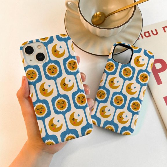 Protective iPhone Case The Sun and the Moon Phone Case Celestial Style Design IP15 Magnetic MagSafe Compatible