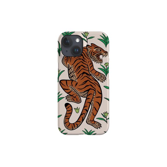 Protective iPhone Case Tiger Plants Off White Wild Cat Leaf Design Jungle Cover Variant Two IP13/14 Magnetic MagSafe Compatible