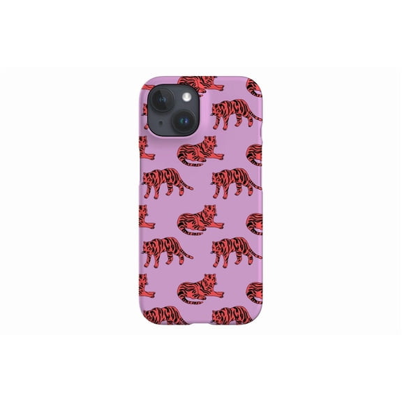 Protective iPhone Case Tigers Cute Safari Wild Cat Animal Pink Background Grid Shield IP15 Magnetic MagSafe Compatible