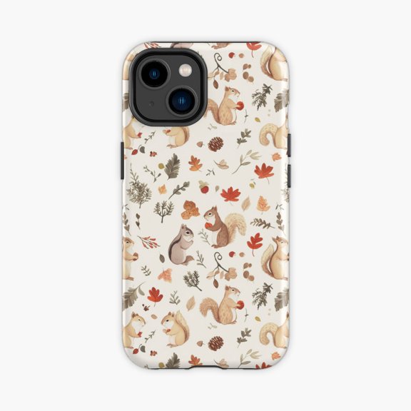 Protective iPhone Case Tiny Squirrel Autumn Pattern Phone Case IP15 Magnetic MagSafe Compatible