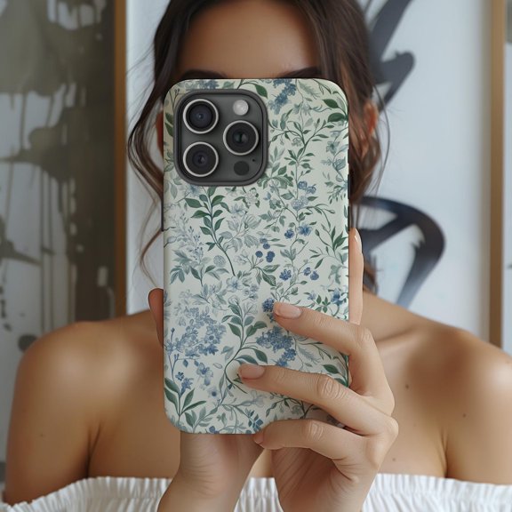 Protective iPhone Case Toile De Jouy Floral French Style Traditional Pastoral Cover IP16 Magnetic MagSafe Compatible