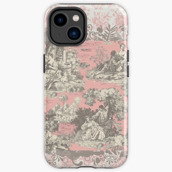 Protective iPhone Case Toile De Jouy Three Traditional French Pastoral Scene Slate Heavy Duty Shockproof Hard Shell IP15 Pro Magnetic MagSafe Compatible