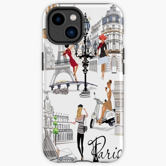 Protective iPhone Case Travel To Paris France Eiffel Tower Landmark Stamp Heavy Duty Shockproof Hard Shell IP16 Magnetic MagSafe Compatible
