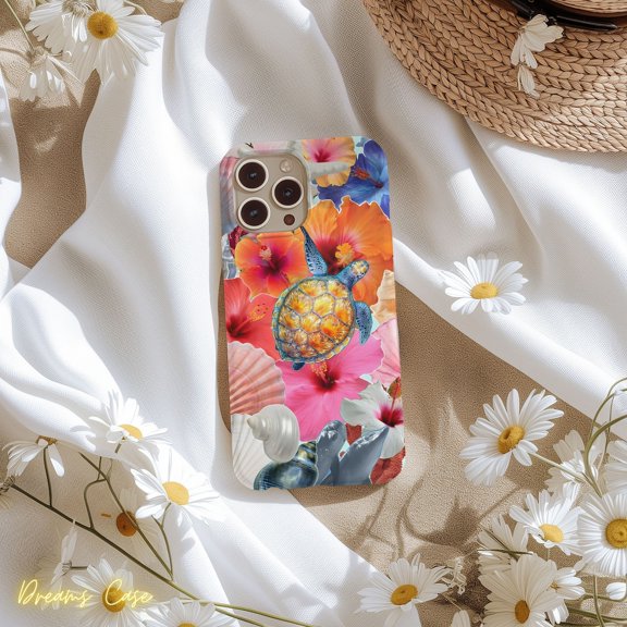 Protective iPhone Case Tropical Floral Sea Shell Phone Case Beachy Coral Summer Style IP13/14 Magnetic MagSafe Compatible