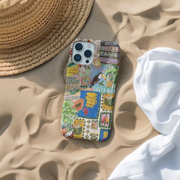Protective iPhone Case Tropical Summer Collage Cell Phone Case Pura Vida Costa Rica Aesthetic Cover IP13/14 Magnetic MagSafe Compatible