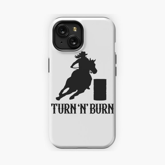 Protective iPhone Case Turn and Burn Barrel Racing Rodeo Horse Rider Phone Case IP15 Magnetic MagSafe Compatible