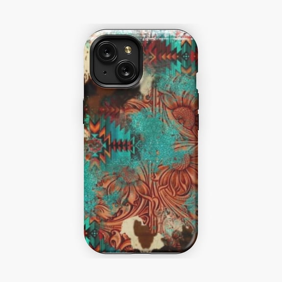 Protective iPhone Case Turquoise Dreams Southwestern Print Artwork Phone Case IP15 Magnetic MagSafe Compatible