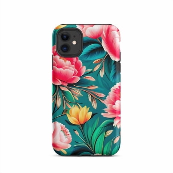 Protective iPhone Case Turquoise Floral Artwork Elegant Modern Durable Smartphone Cover IP16 Magnetic MagSafe Compatible
