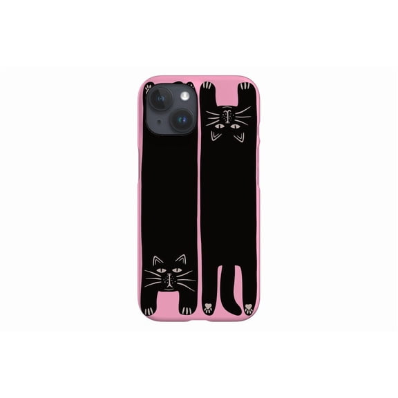 Protective iPhone Case Two Cats Black Kittens Pink Background Whimsical Feline Cover IP13/14 Magnetic MagSafe Compatible