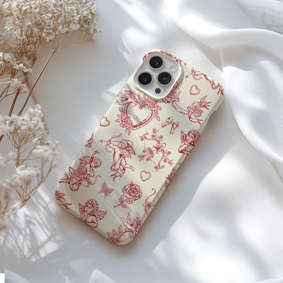 Protective iPhone Case Valentine Cupid Red Floral Hearts Romantic Shield IP16 Magnetic MagSafe Compatible