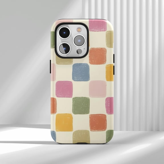 Protective iPhone Case Vibrant Colorful Squares Minimalist Protective Cell Phone Case Clean Lined Cover IP15 Magnetic MagSafe Compatible