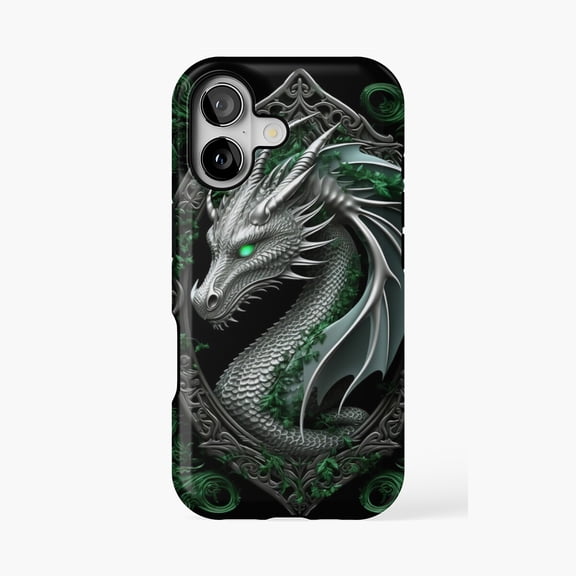 Protective iPhone Case Viking Dragon Green Fantasy Design Phone Case IP13/14 Magnetic MagSafe Compatible