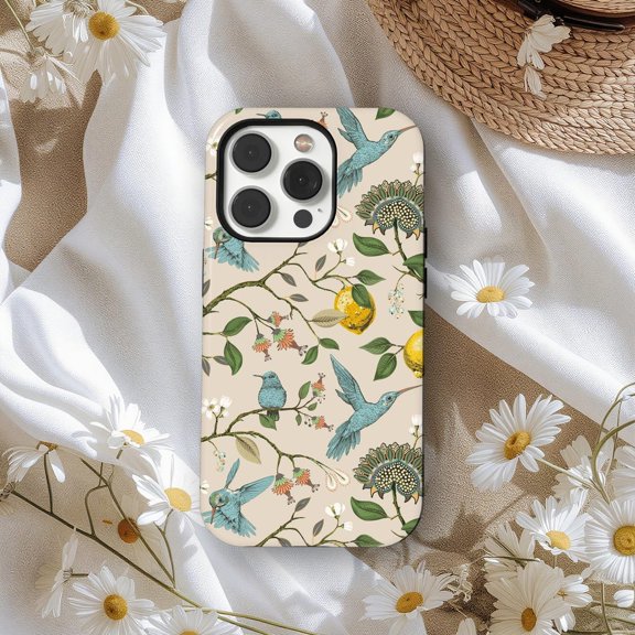 Protective iPhone Case Vintage Bird And Floral Phone Case Botanical Nature Illustration Protective Design IP16 Magnetic MagSafe Compatible