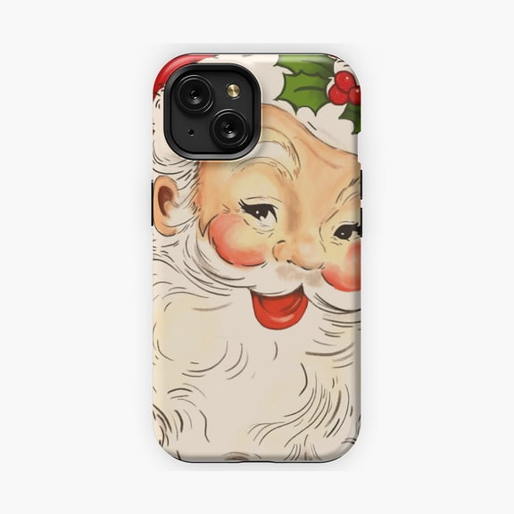 Protective iPhone Case Vintage Claus Happy And Bright Face Festive Phone Case Retro Mid Century Santa Portrait Shield IP13/14 Magnetic MagSafe Compatible