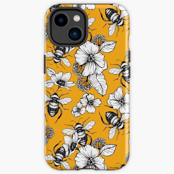 Protective iPhone Case Vintage Honey Bee Seamless Pattern Hexagon Cell Honeycomb Heavy Duty Shockproof Hard Shell IP15 Magnetic MagSafe Compatible