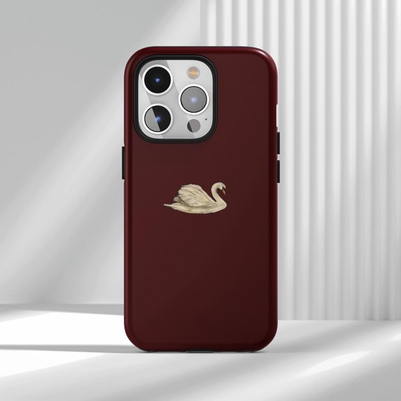 Protective iPhone Case Vintage Swan Cell Phone Case Dark Burgundy Hard Case Coquette Cute Cover IP13/14 Magnetic MagSafe Compatible