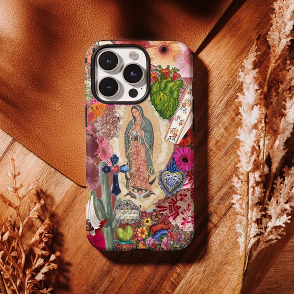 Protective iPhone Case Virgen De Guadalupe Folk Art Collage Mexican Cultural Religious Shield IP15 Magnetic MagSafe Compatible