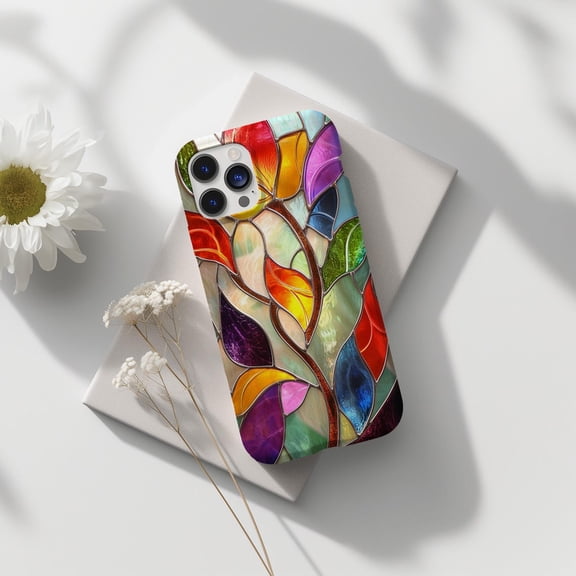 Protective iPhone Case Vivid Color Pop Floral Mosaic Stained Glass Print Cover IP16 Magnetic MagSafe Compatible
