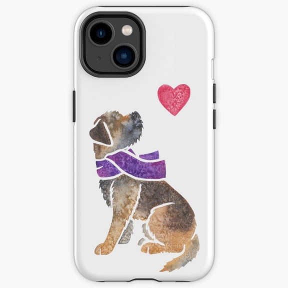 Protective iPhone Case Watercolour Border Terrier Rough Coat Hunting Breed Heavy Duty Shockproof Hard Shell IP13/14 Magnetic MagSafe Compatible
