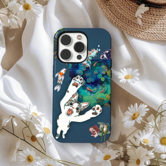 Protective iPhone Case Weird Gore Phone Case Dark Aesthetic Whimsical Cat And Koi Collage Cover IP15 Magnetic MagSafe Compatible