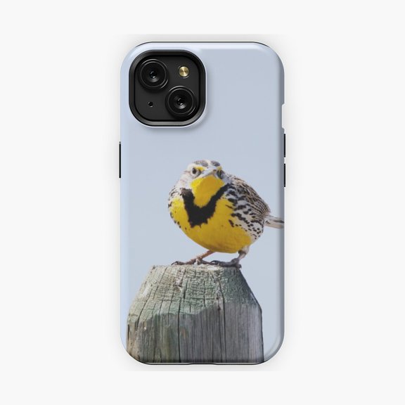 Protective iPhone Case Western Meadowlark Bird On Fence Post Phone Case Wildlife Songbird Nature Cover IP13/14 Magnetic MagSafe Compatible