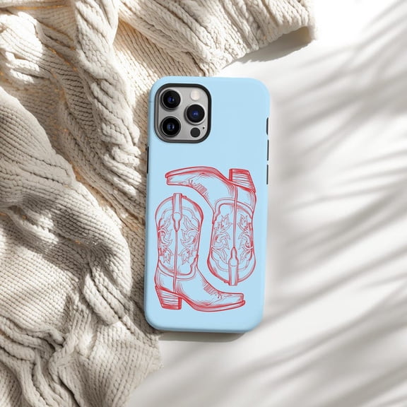 Protective iPhone Case Western Phone Case Cute Preppy Coastal Cowboy Boots Design IP16 Magnetic MagSafe Compatible