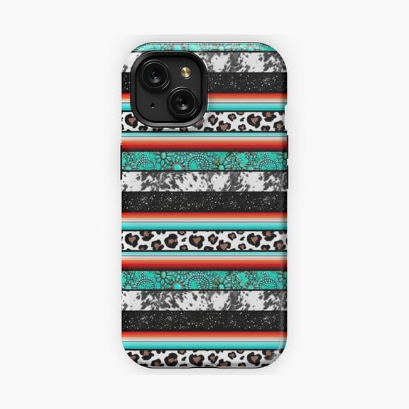 Protective iPhone Case Western Serape Boho Pattern Style Phone Case Vibrant Desert Nomad Art Cover IP13/14 Magnetic MagSafe Compatible