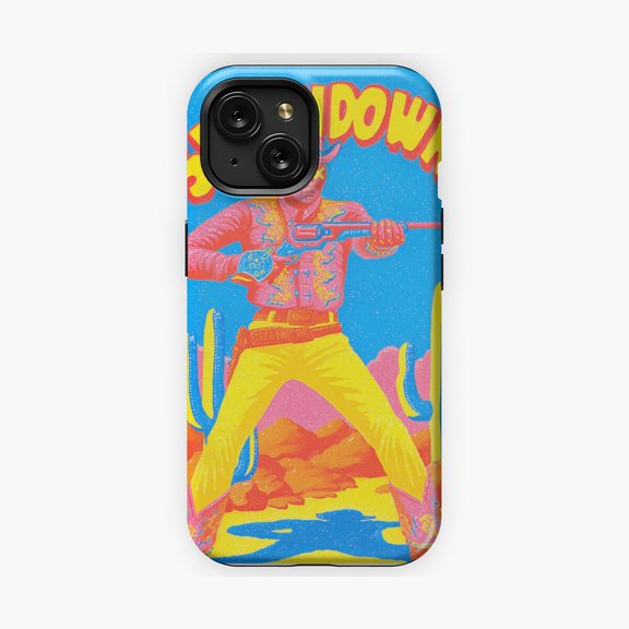 Protective iPhone Case Western Showdown Cowboy Silhouette Phone Case High Noon Desert Duel Cover IP15 Magnetic MagSafe Compatible